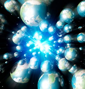 Many Earths exploding from a central point